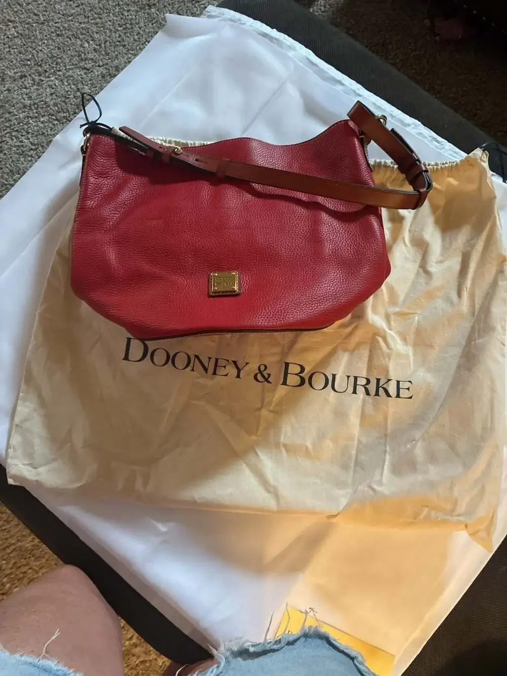 Dooney & Bourke Thea Feed Bag in Red Pebble Grain Leather